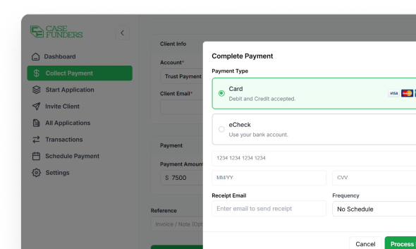 CaseFunders trust-compliant payment workflow