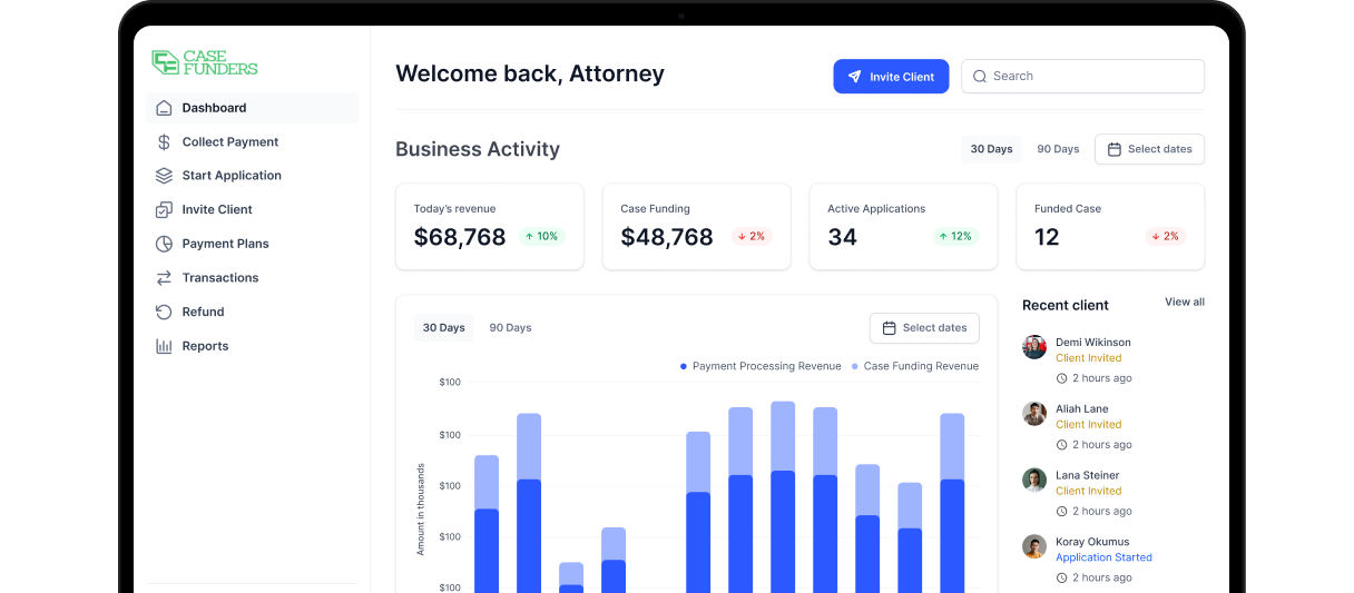 CaseFunders Desktop App Dashboard